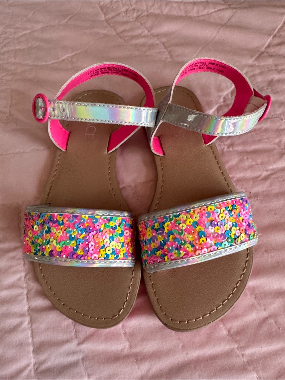 Children’s Place Kids Sequin Strap Sandals - Pink Multicolor
